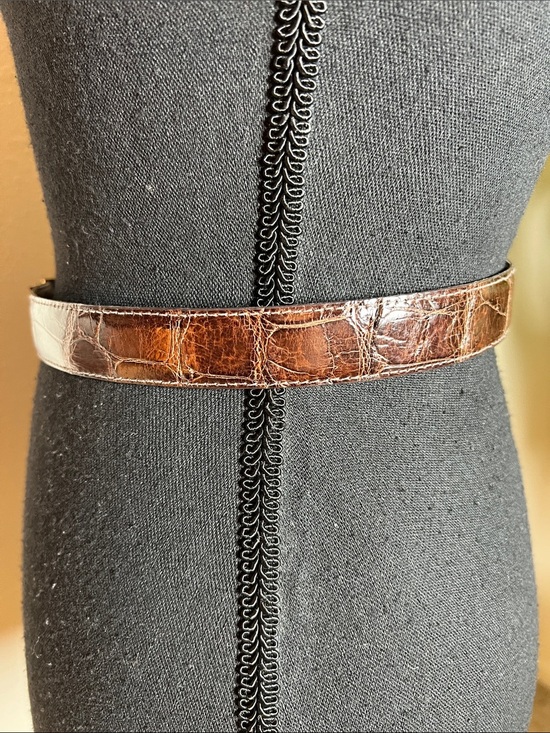 Polo Ralph Lauren Unisex Brown Alligator Belt 12k Gold Adjustable Buckle 30 main image 11
